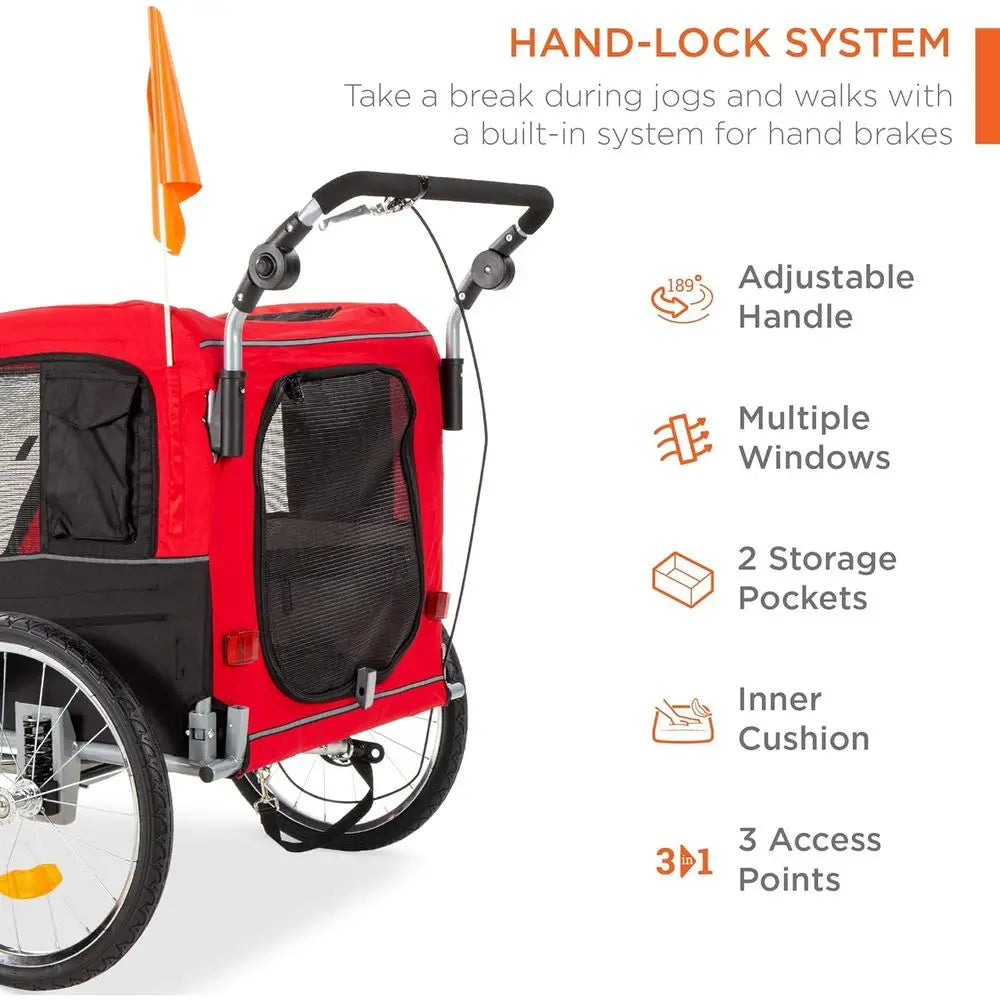 Durable Alloy Dog Bike Trailer And Pet Stroller With Suspension