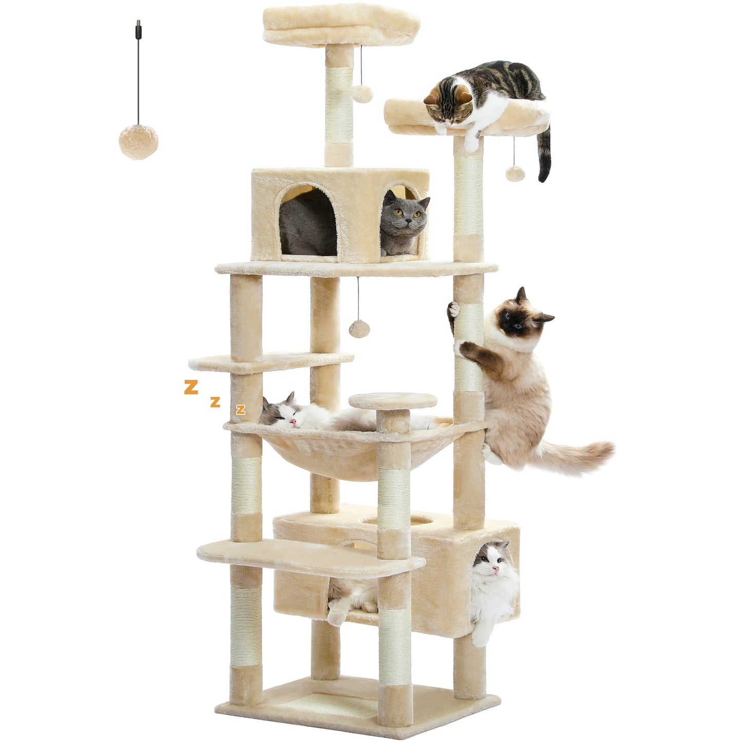 PEQULTI Five-Level Cat Tree Tower With Scratching Posts And Hammock