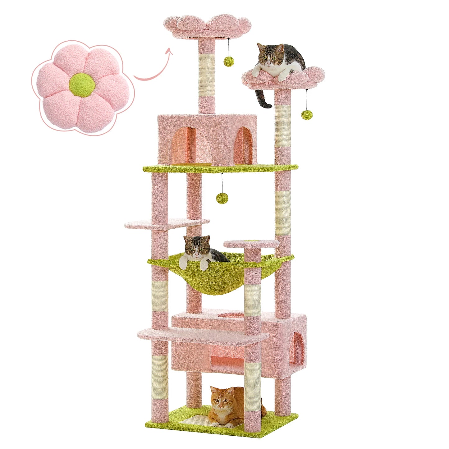 PEQULTI Five-Level Cat Tree Tower With Scratching Posts And Hammock