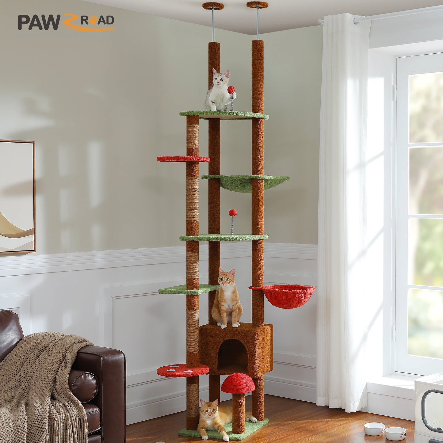 PAWZ Road Height Adjustable Wooden Cat Tree With Hammock