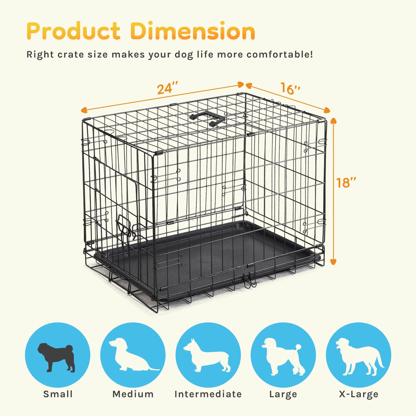 JHK Folding Metal Wire Dog Cage With Leak-Proof Pan