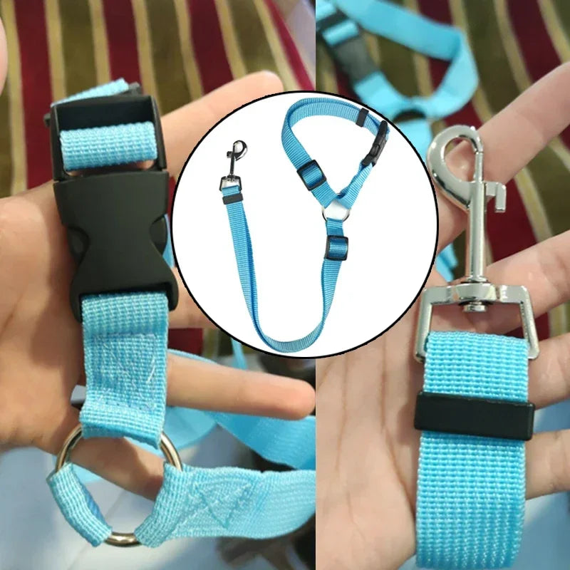 Two-In-One Pet Car Seat Belt Nylon Lead For Dogs Backseat