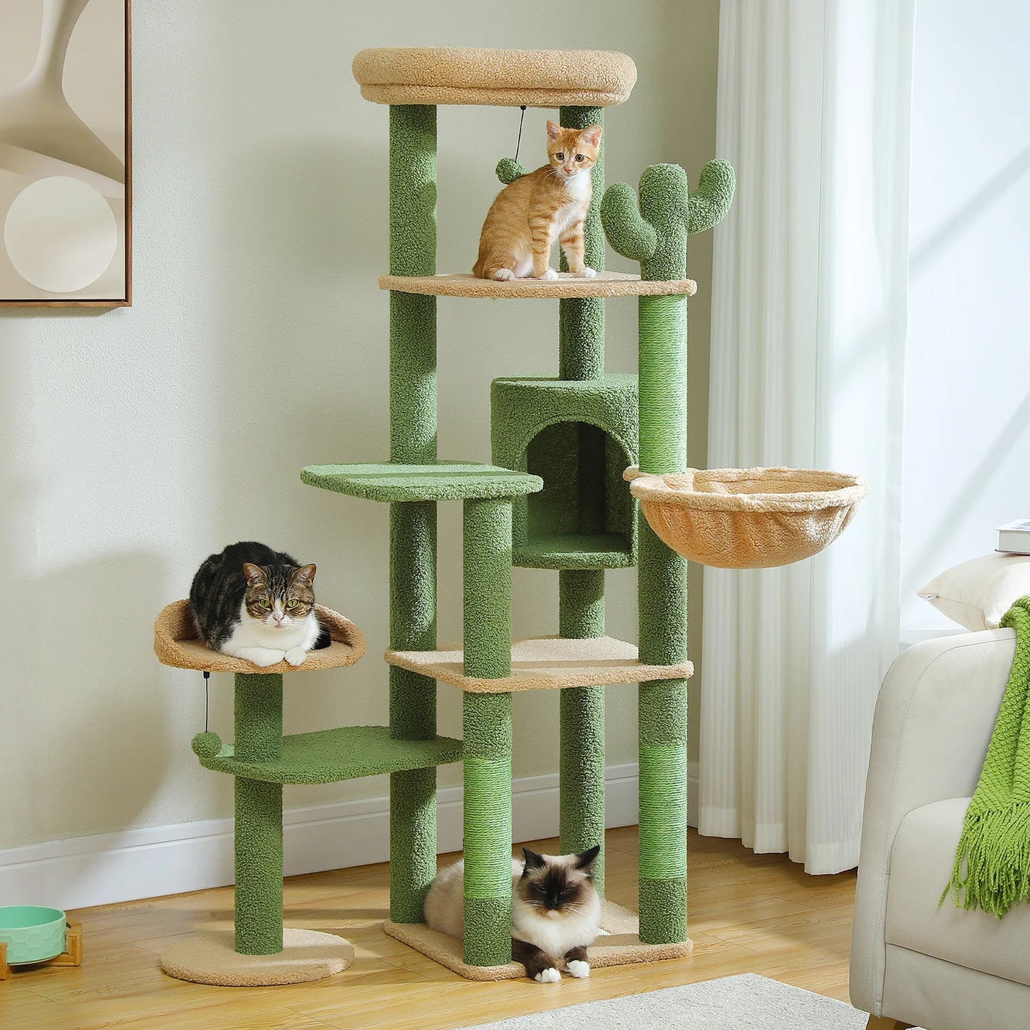 PEQULTI Multi-Level Cat Tree With Scratching Posts And Hammock