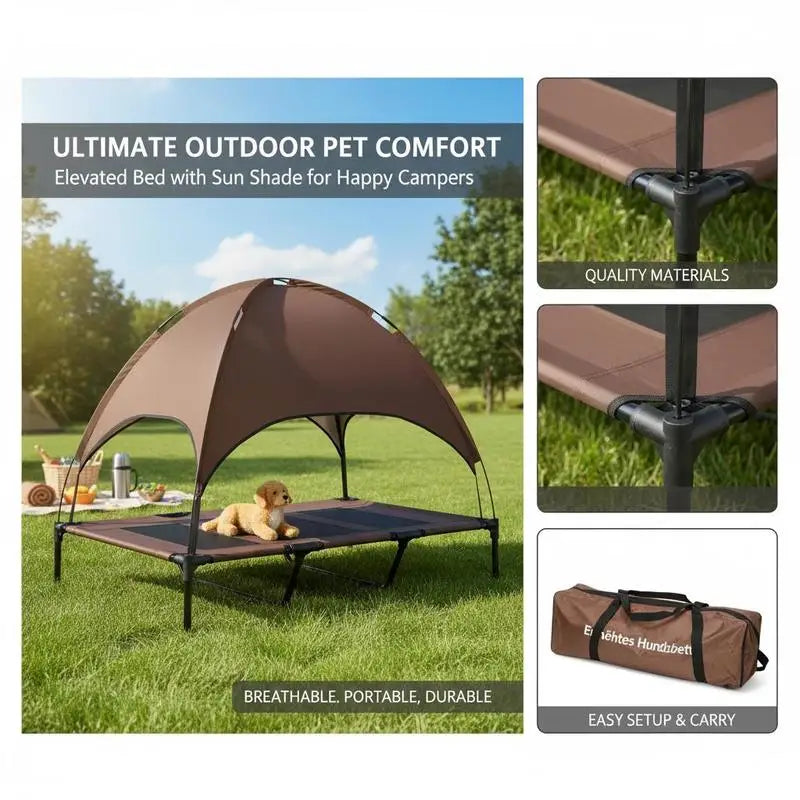 Raised Dog Bed With Waterproof Canopy UV Protection Breathable Mesh
