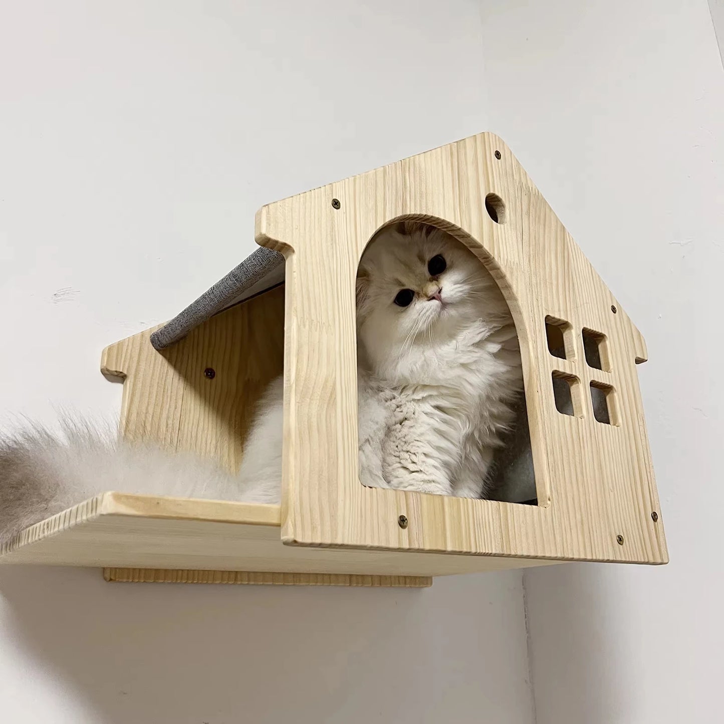 Wall Mounted Wooden Cat Villa Shelf Furniture For Sleeping