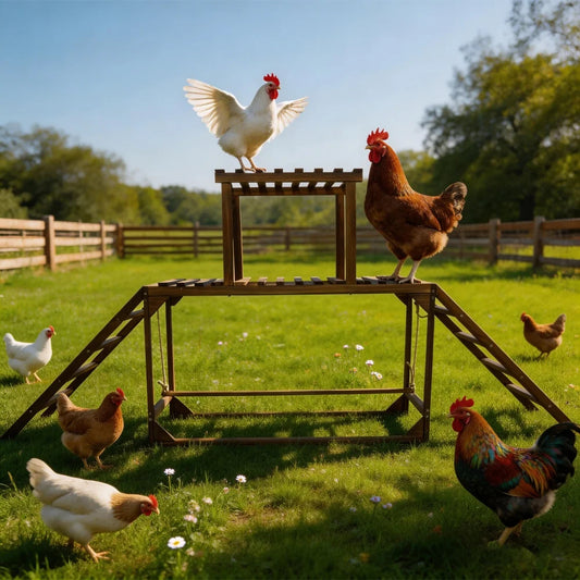 Pine Wood Chicken Perch Swing Coop Toy With Ladder Platform
