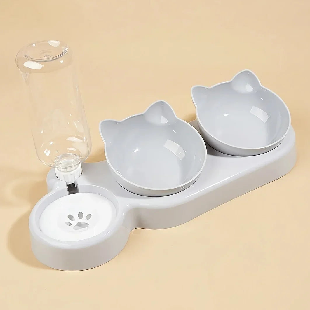 Ear Shaped Cat Feeding Bowl With Gravity Water Feeder