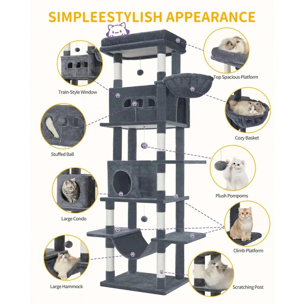 Cat Tree For Indoor Cats, Large Multi-Tier Tower With Condo