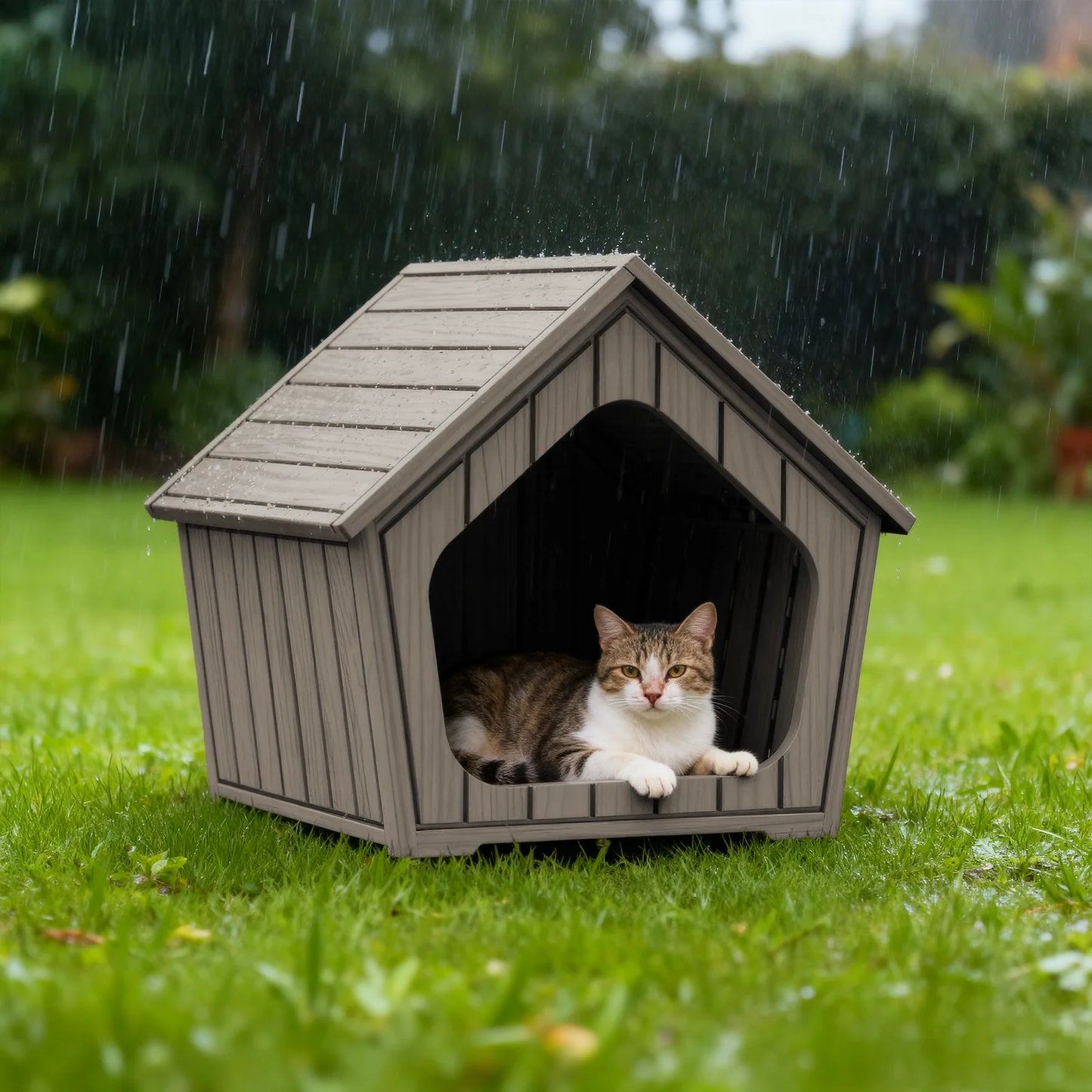 Gable Roof Plastic Outdoor Dog Shelter With Ventilation And Drainage