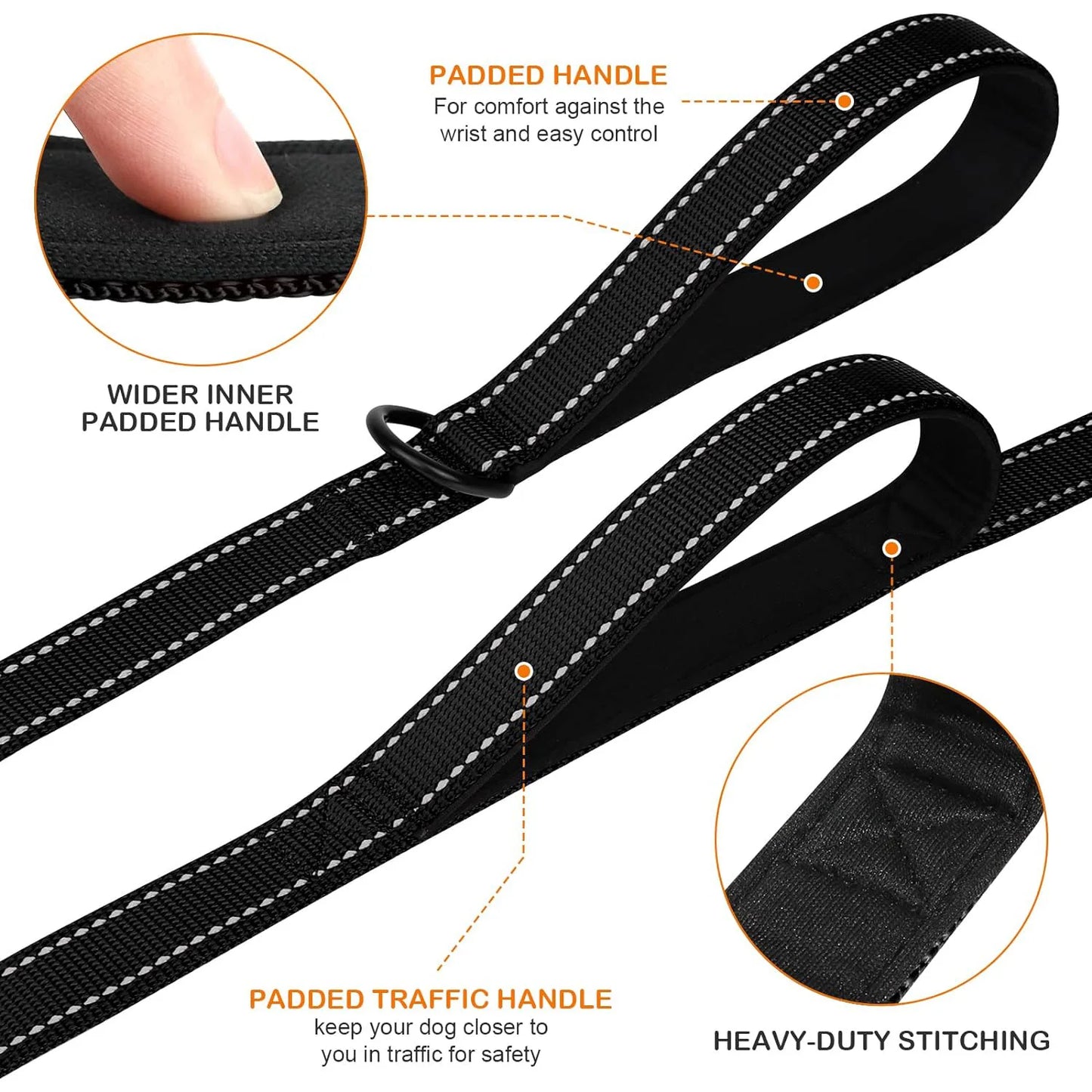 Double Handle Dog Leash With Reflective Strips For Night Safety