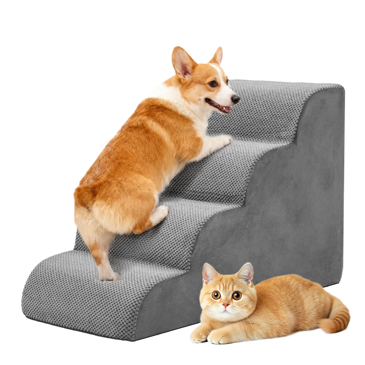 Curved Three To Five Step High Density Foam Dog Stairs