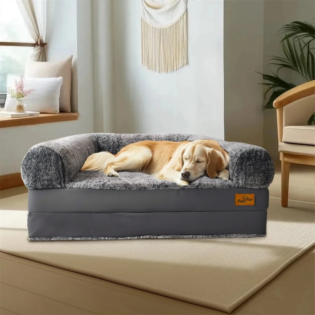 BINGOPAW Giant Orthopedic Calming Dog Bed Foldable Plush Cover