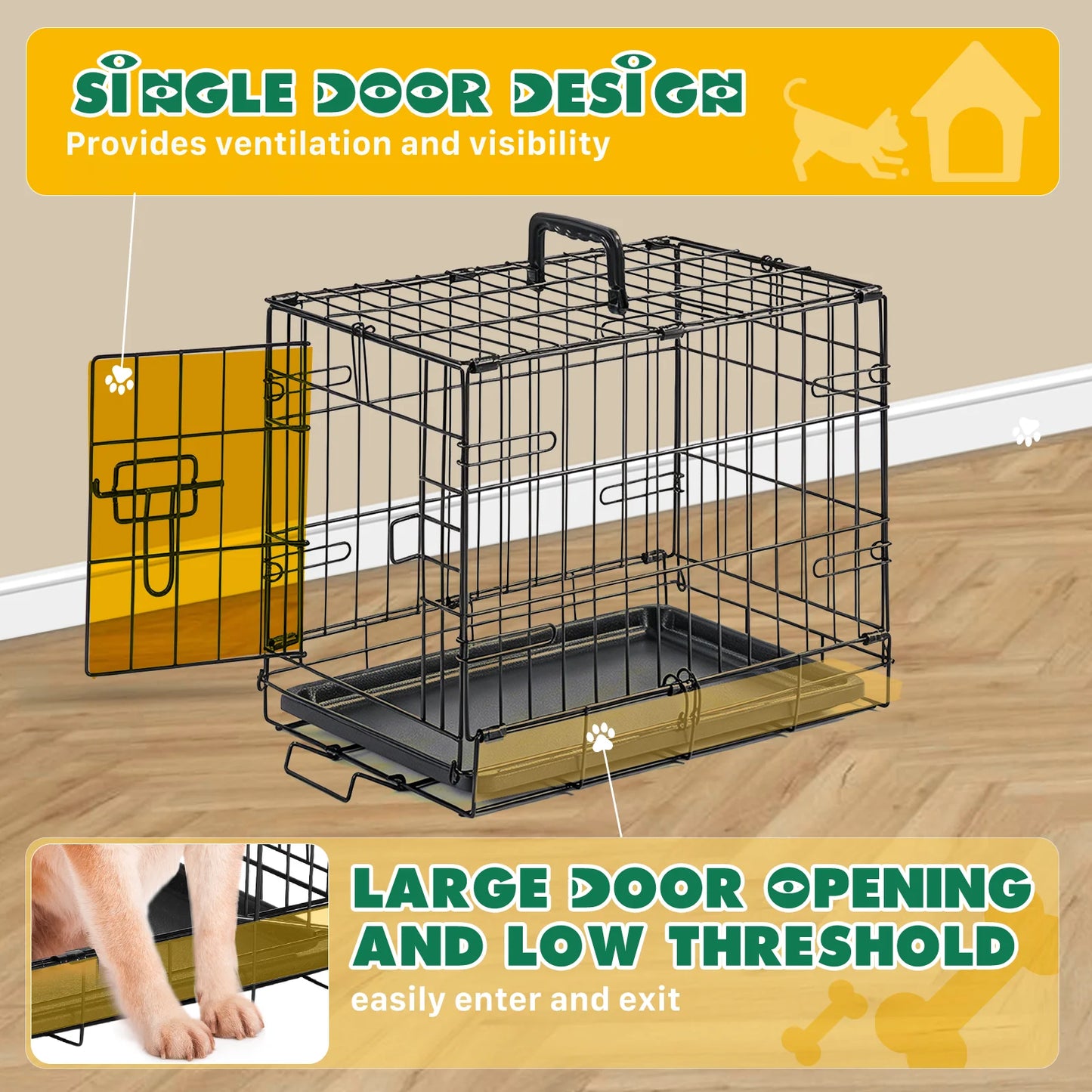 JHK 18 Inches Door Dog Crate With Secure Lock Tray