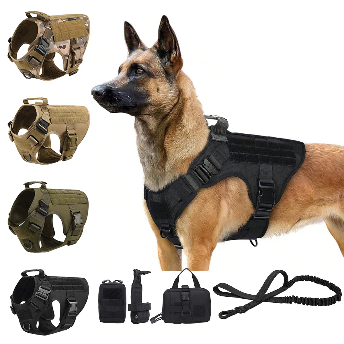 Tactical Dog Harness Vest With Molle Pouches For Large Dogs