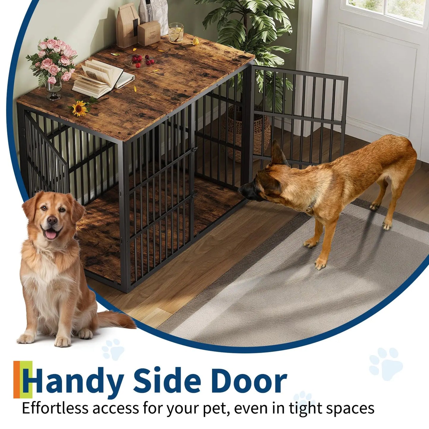 HiMISS 3-In-1 Dog Crate Furniture Kennel With Lockable Doors Heavy Duty