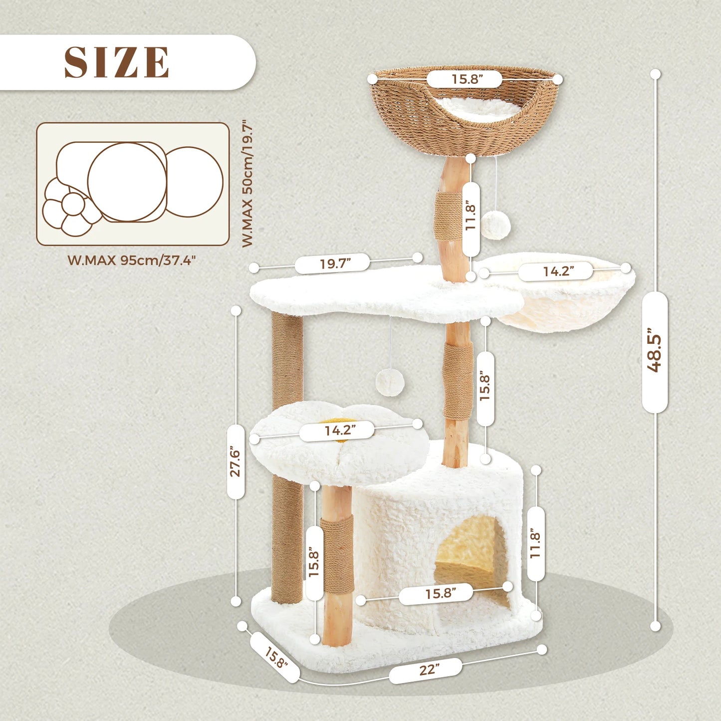 PEQULTI CN Solid Wood Cat Tree Tower With Spacious Condo