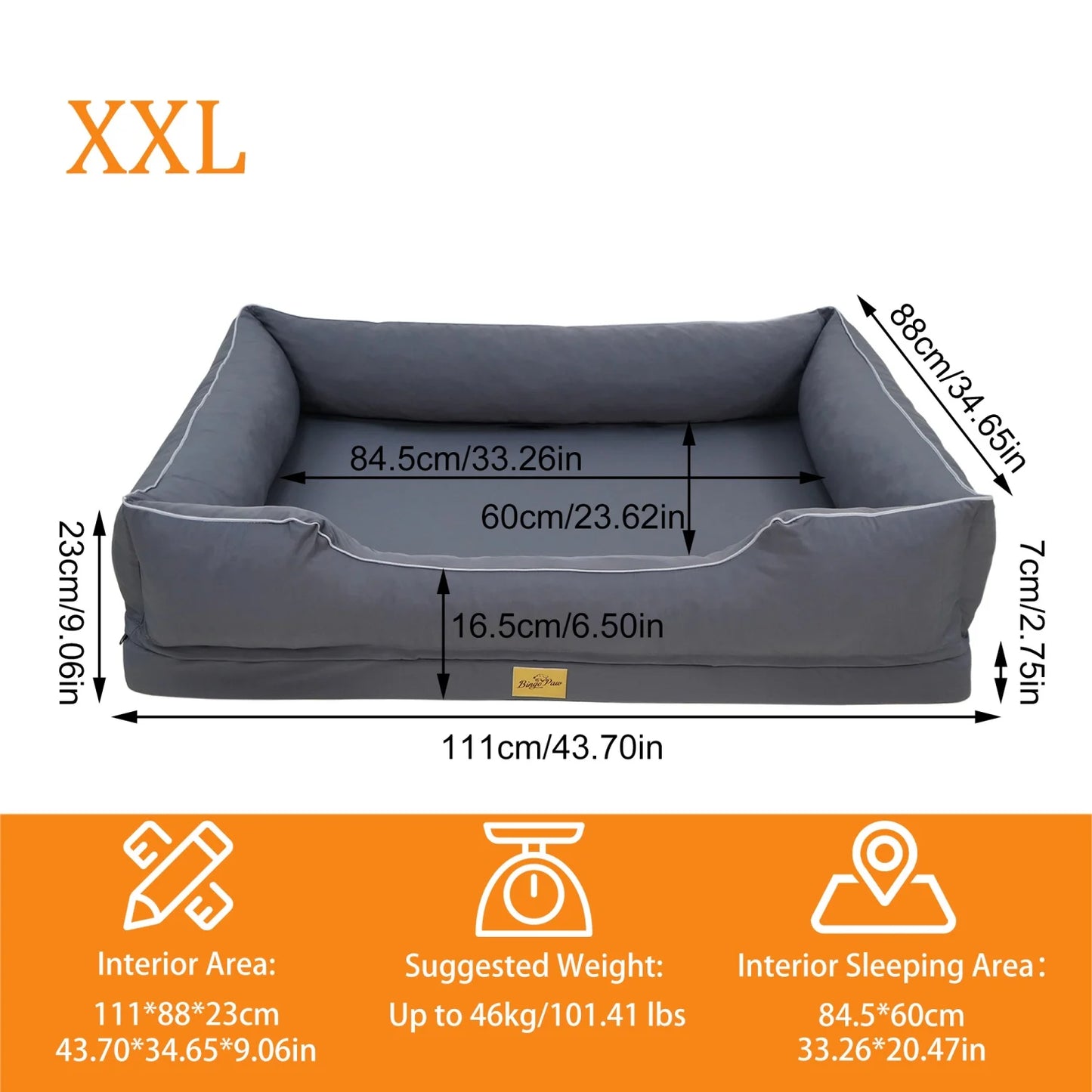 BINGOPAW Orthopedic Dog Bed With Waterproof Lining And Removable Cover