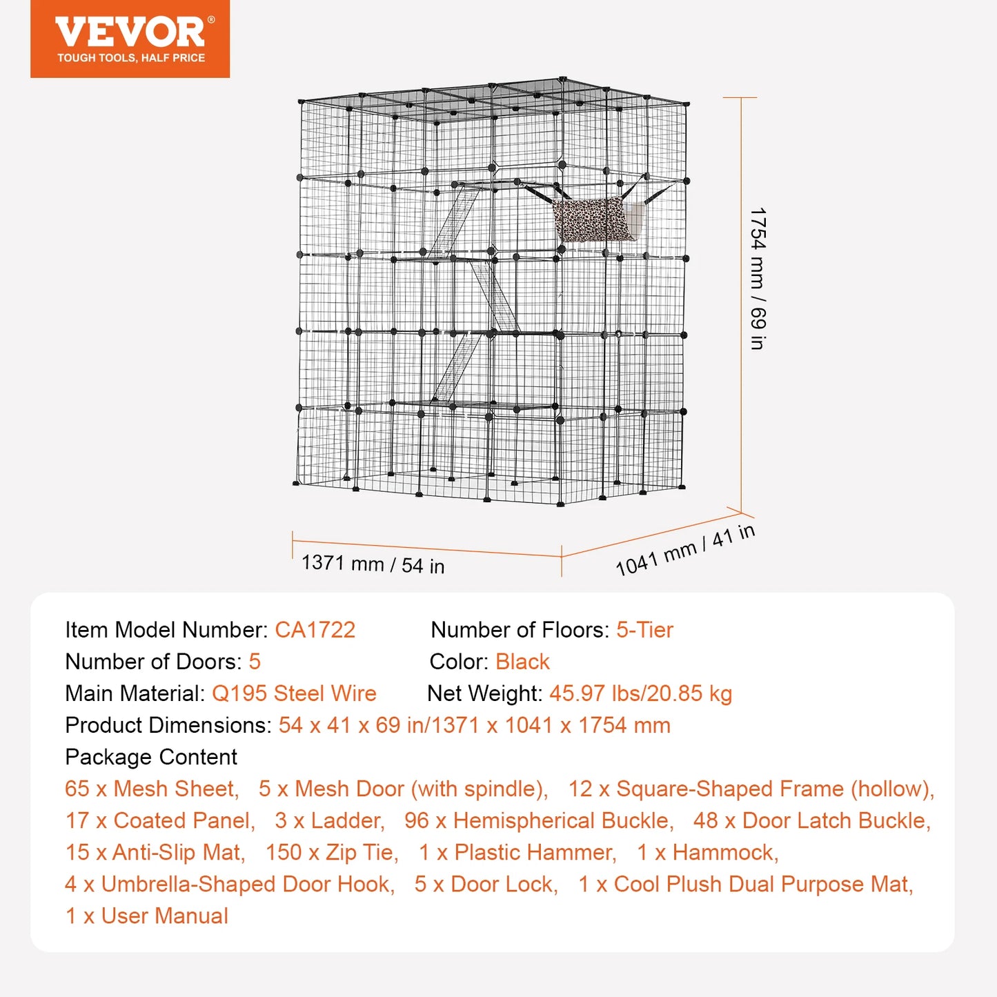 SucceBuy Detachable Metal Cat Cage With Ramp And Hammock