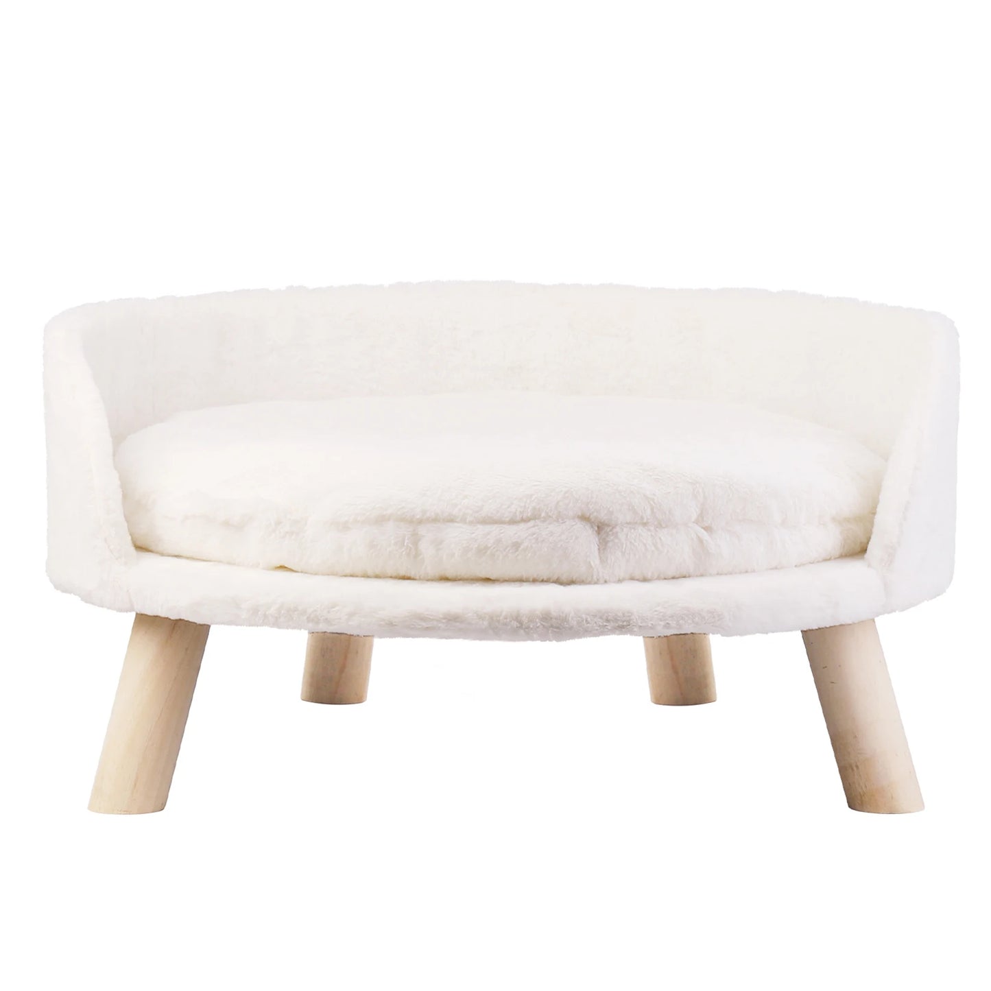 Soft Plush Cat Bed With Wooden Legs And Washable Cushion