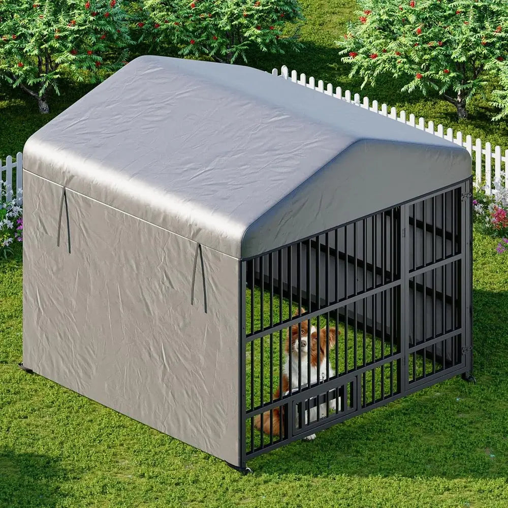 Heavy Duty Outdoor Dog Kennel With Waterproof Cover And Feeding Bowls