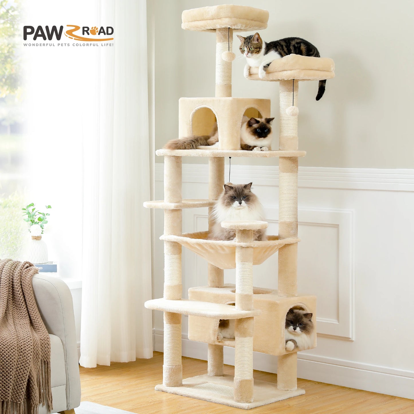 PEQULTI Five-Level Cat Tree Tower With Scratching Posts And Hammock