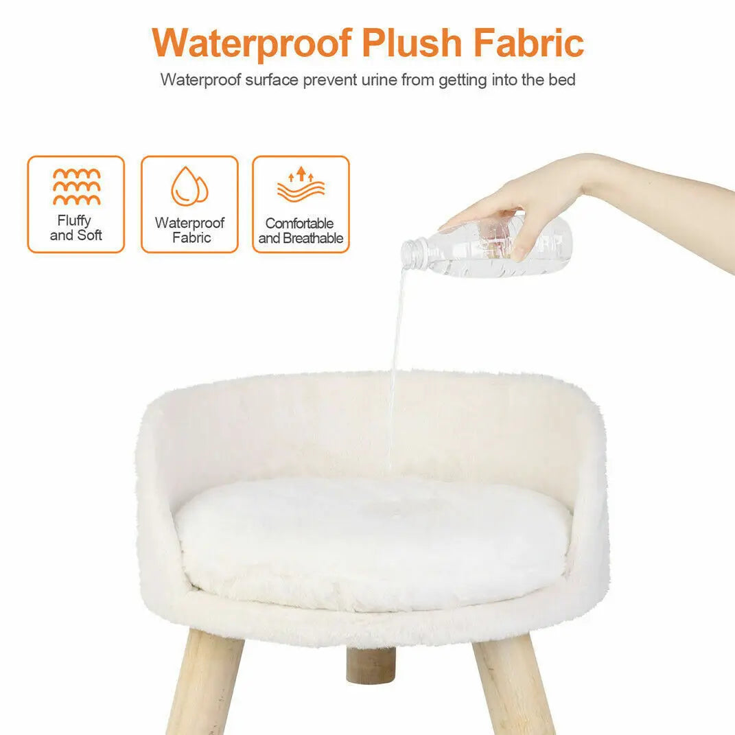 Soft Plush Cat Bed With Wooden Legs And Washable Cushion