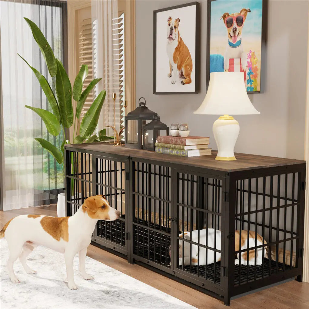 BINGOPAW Heavy Duty Metal Dog Kennel Cage With Three Doors