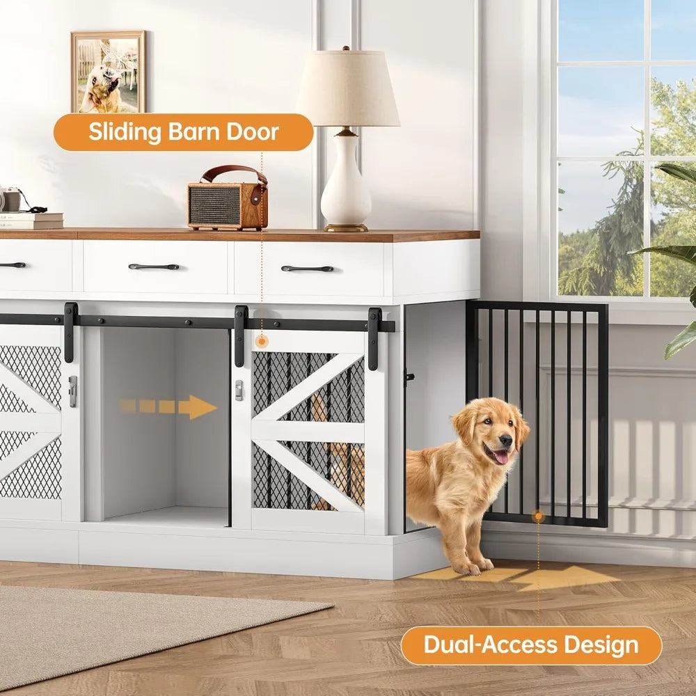 Dual Canine Jumbo Wooden Crate Furniture With Drawer Storage