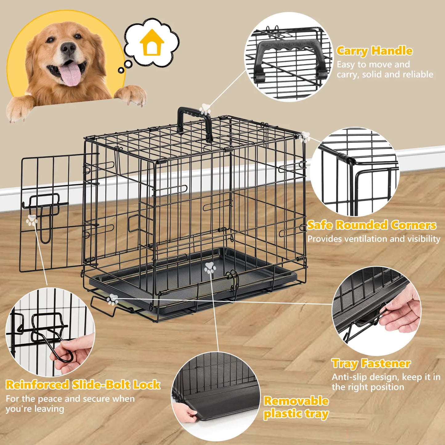 JHK 18 Inches Door Dog Crate With Secure Lock Tray