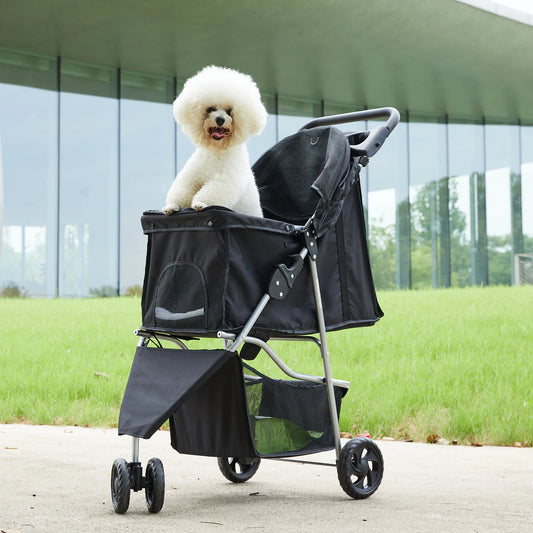 Three Wheel Foldable Pet Stroller For Small Dogs And Cats