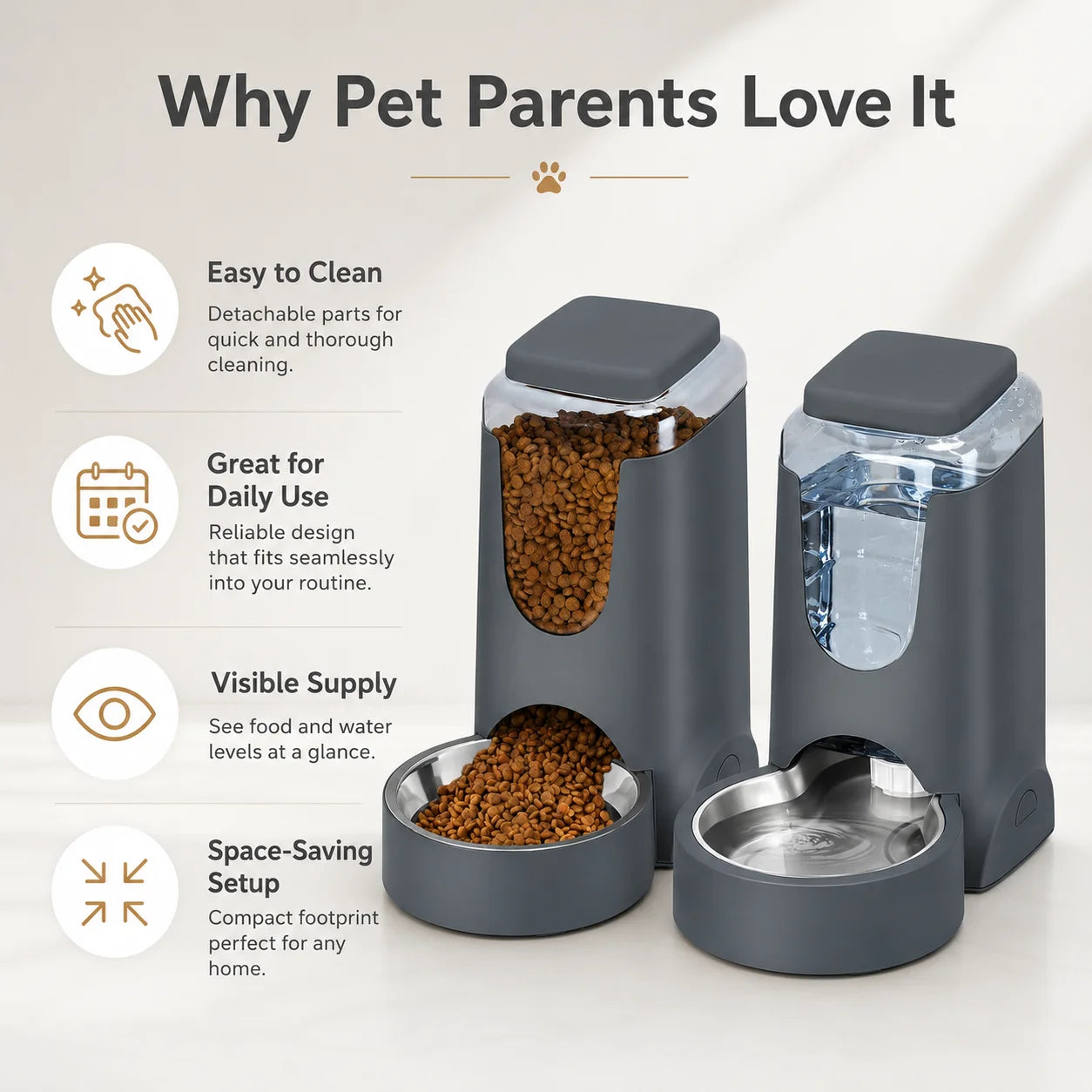 Automatic Pet Feeder And Water Station With Stainless Steel Bowls