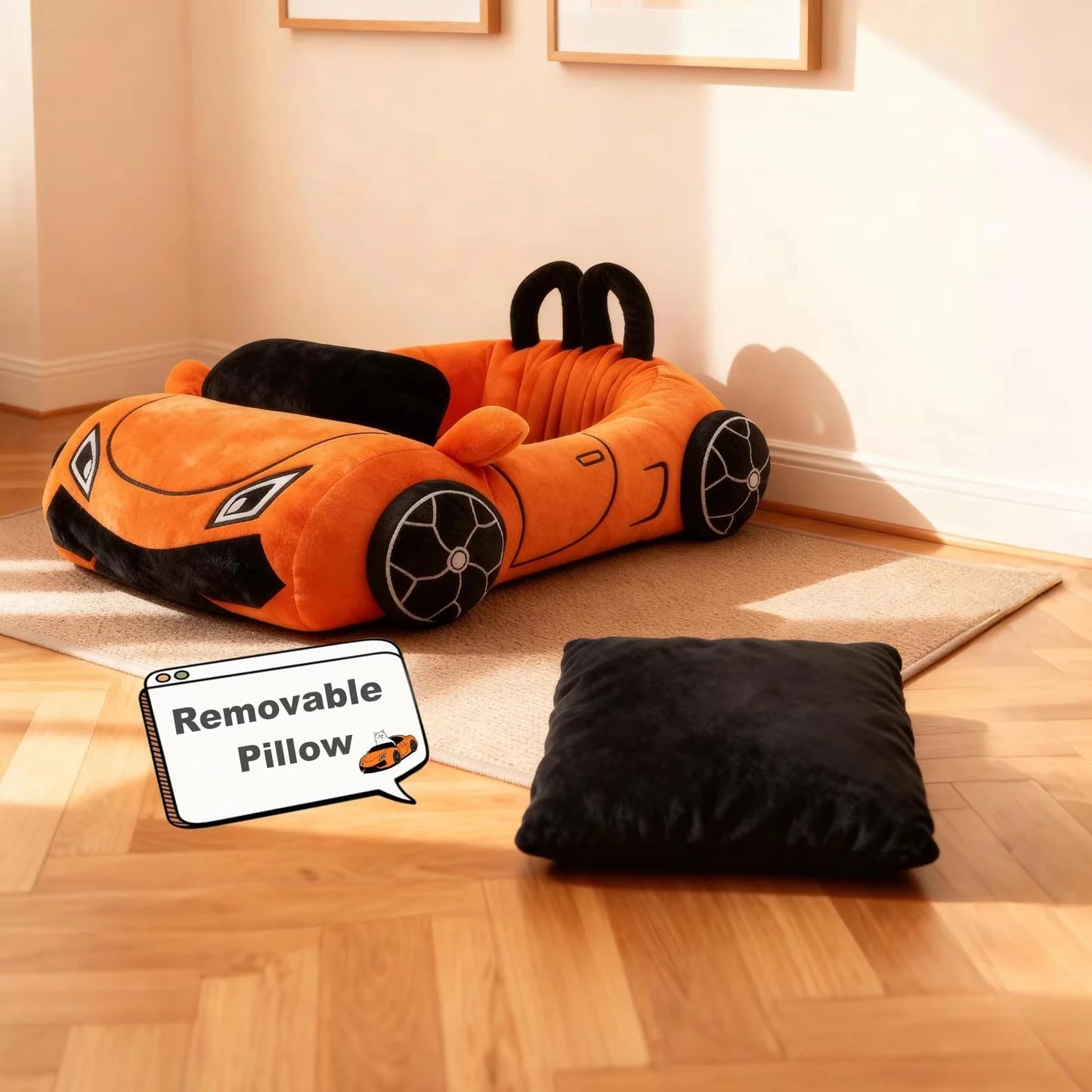 CWV Supercar Designed Coral Fleece Cat Bed With Soft Pillow