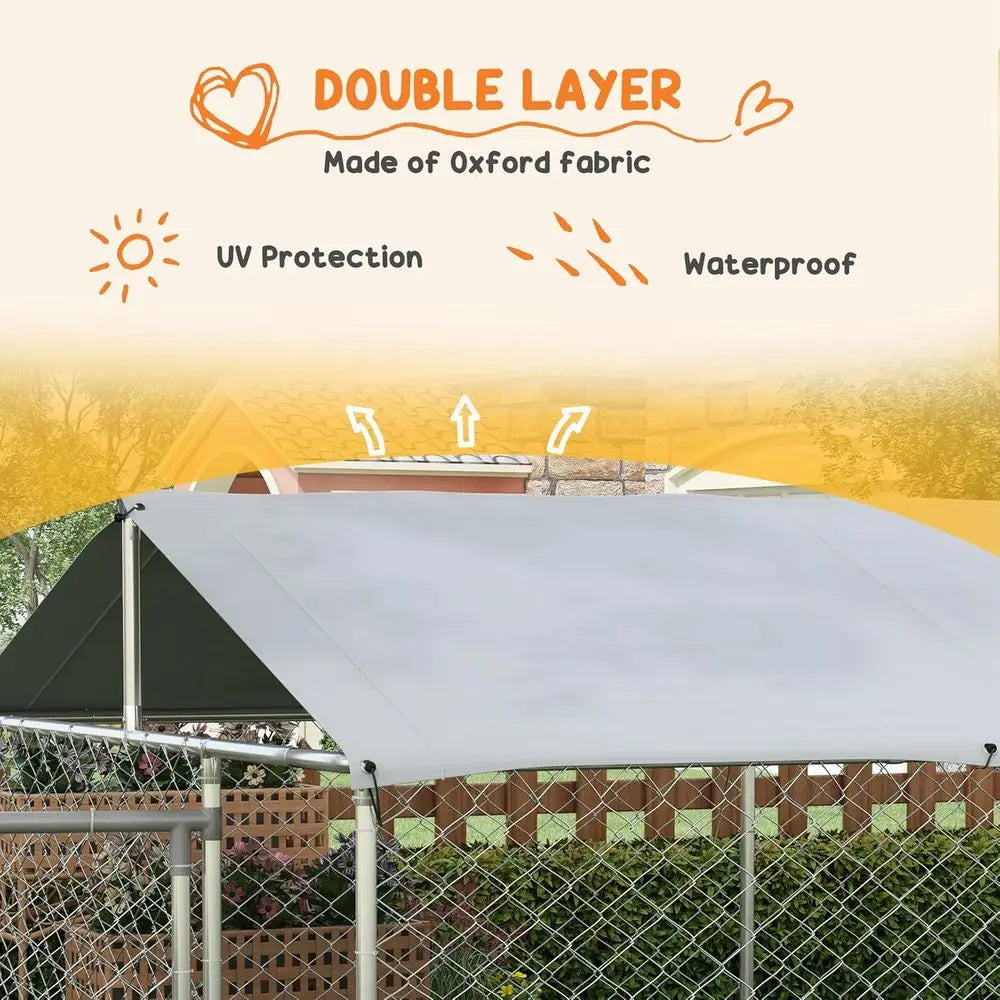 Heavy Duty Galvanized Steel Outdoor Dog Kennel With Waterproof Cover