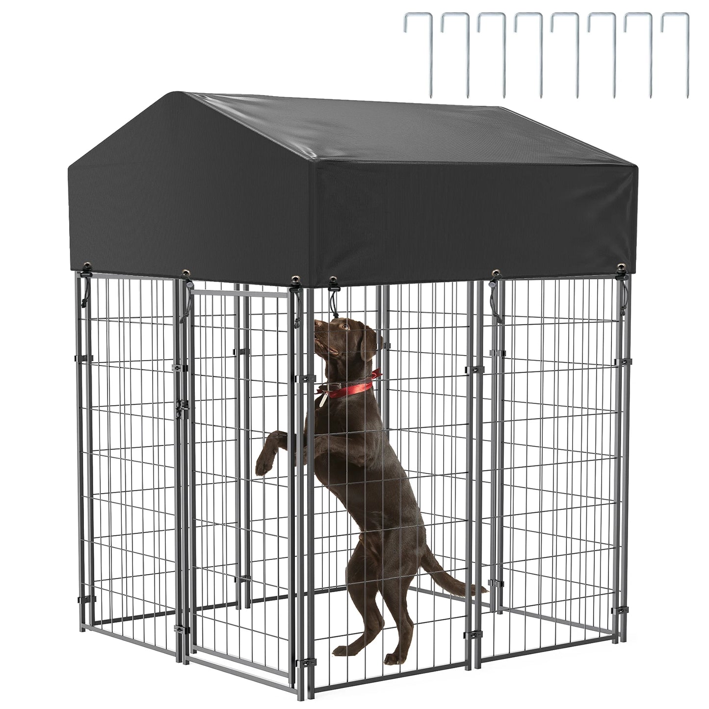 BINGOPAW Large Outdoor Dog Kennel Welded Wire Runs Canopy