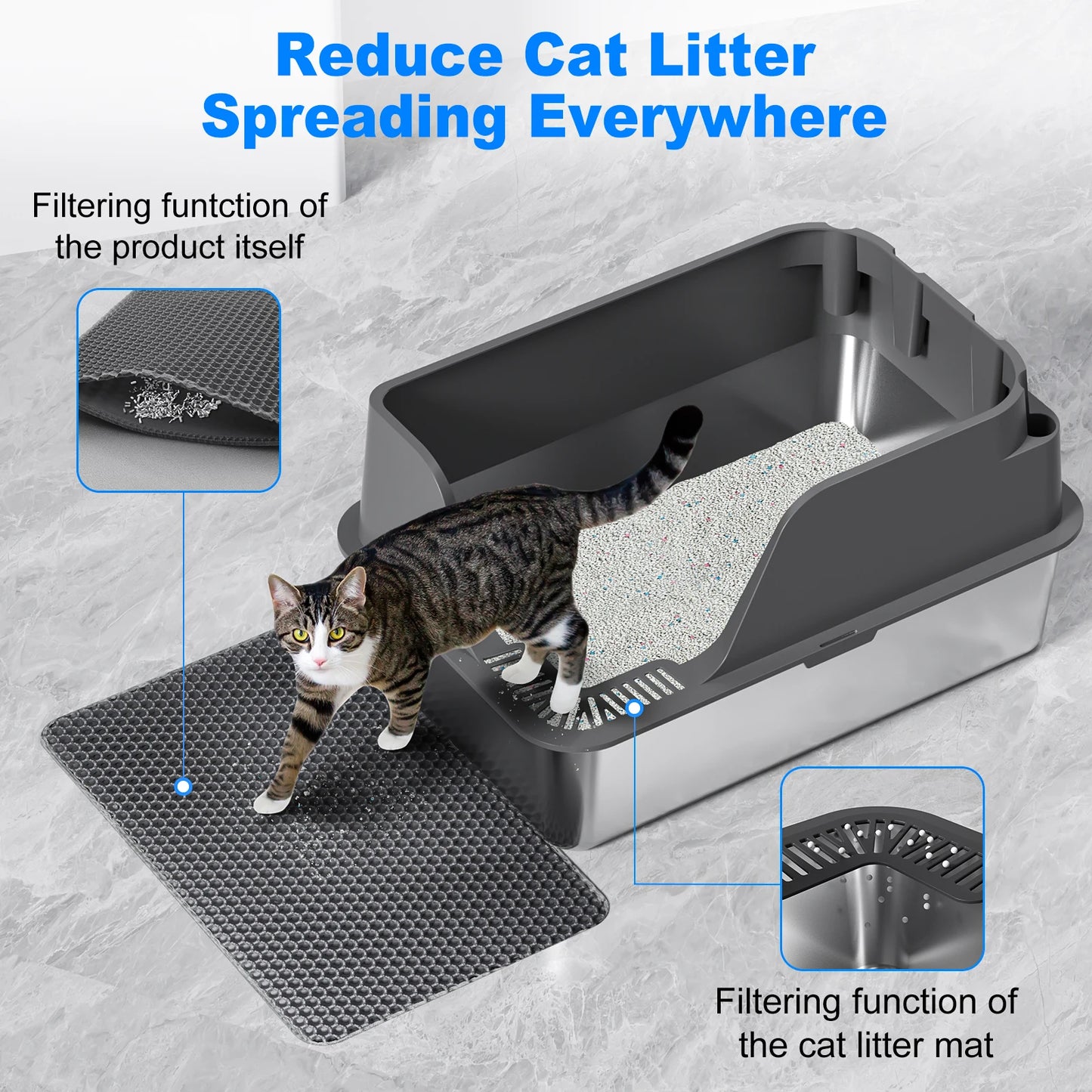 Stainless Steel Cat Litter Box Splash Proof and Leak Proof