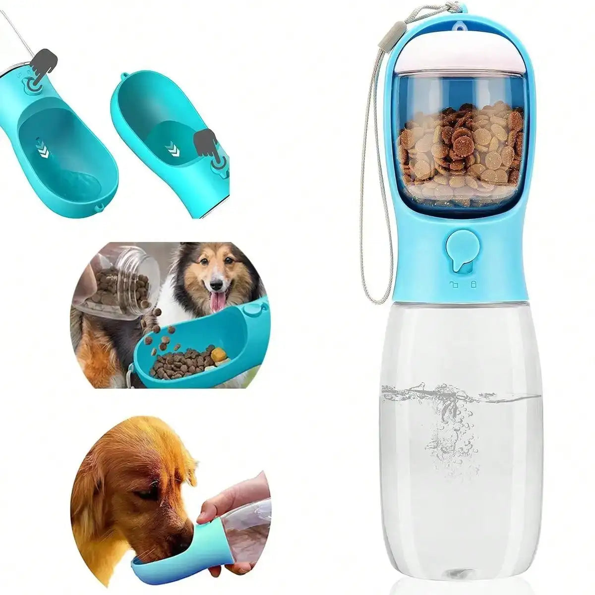 Portable Pet Water Bottle With Food Container Travel Dispenser