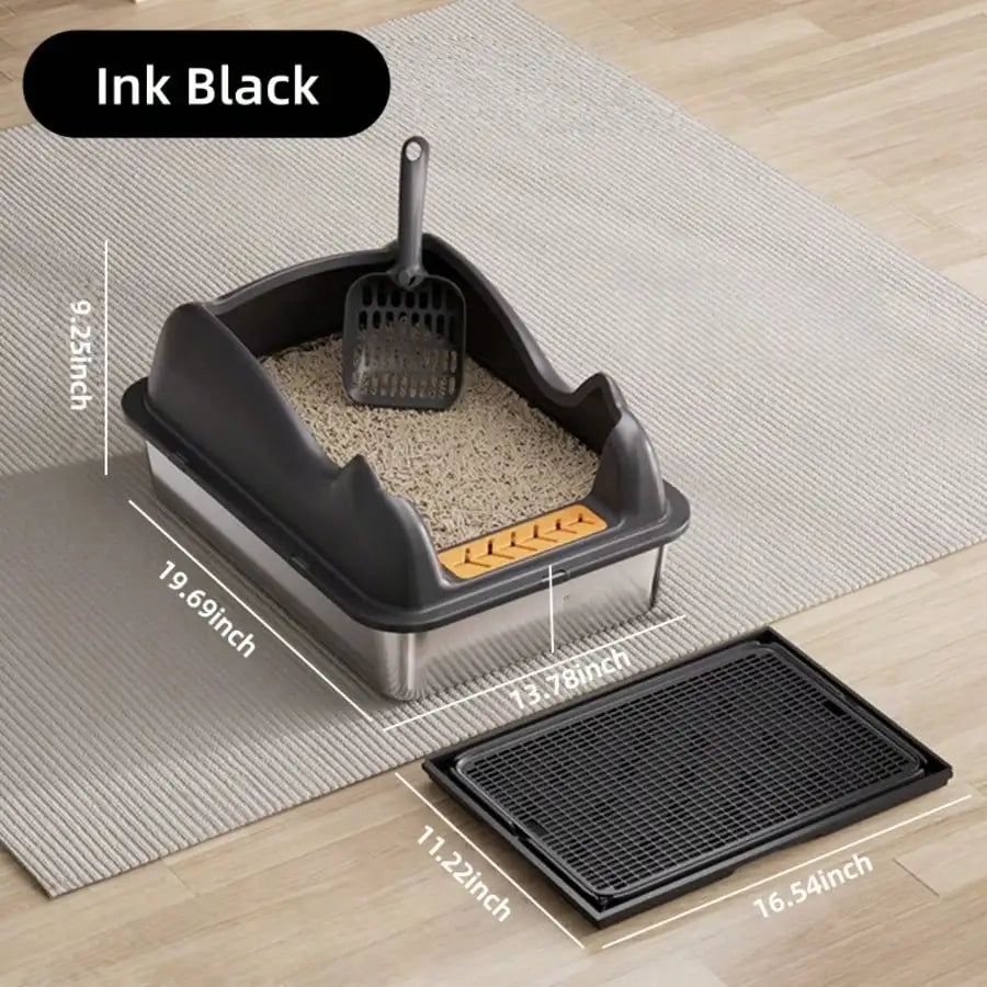 XMSJ Stainless Steel Cat Litter Box With Privacy And Mat