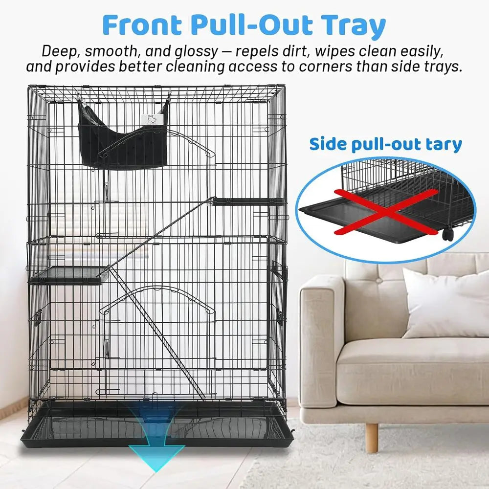Indoor 3 Tier Cat Cage With Collapsible Wire Kennel Wheels