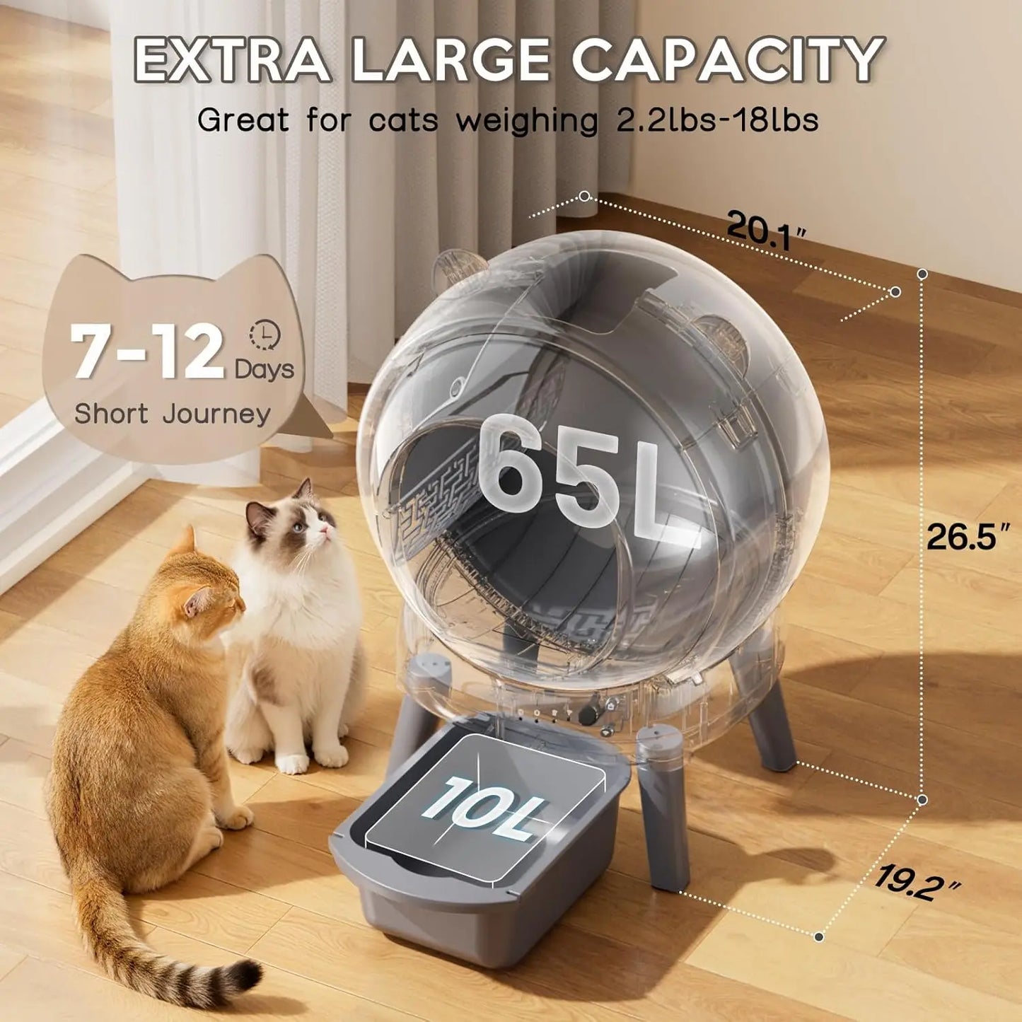 Automatic Self-Cleaning Litter Box For Multiple Cats With App Control