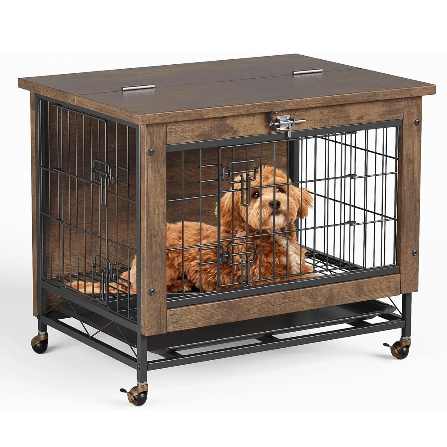 HiMISS Dog Crate Furniture With Wheels And Dual Doors