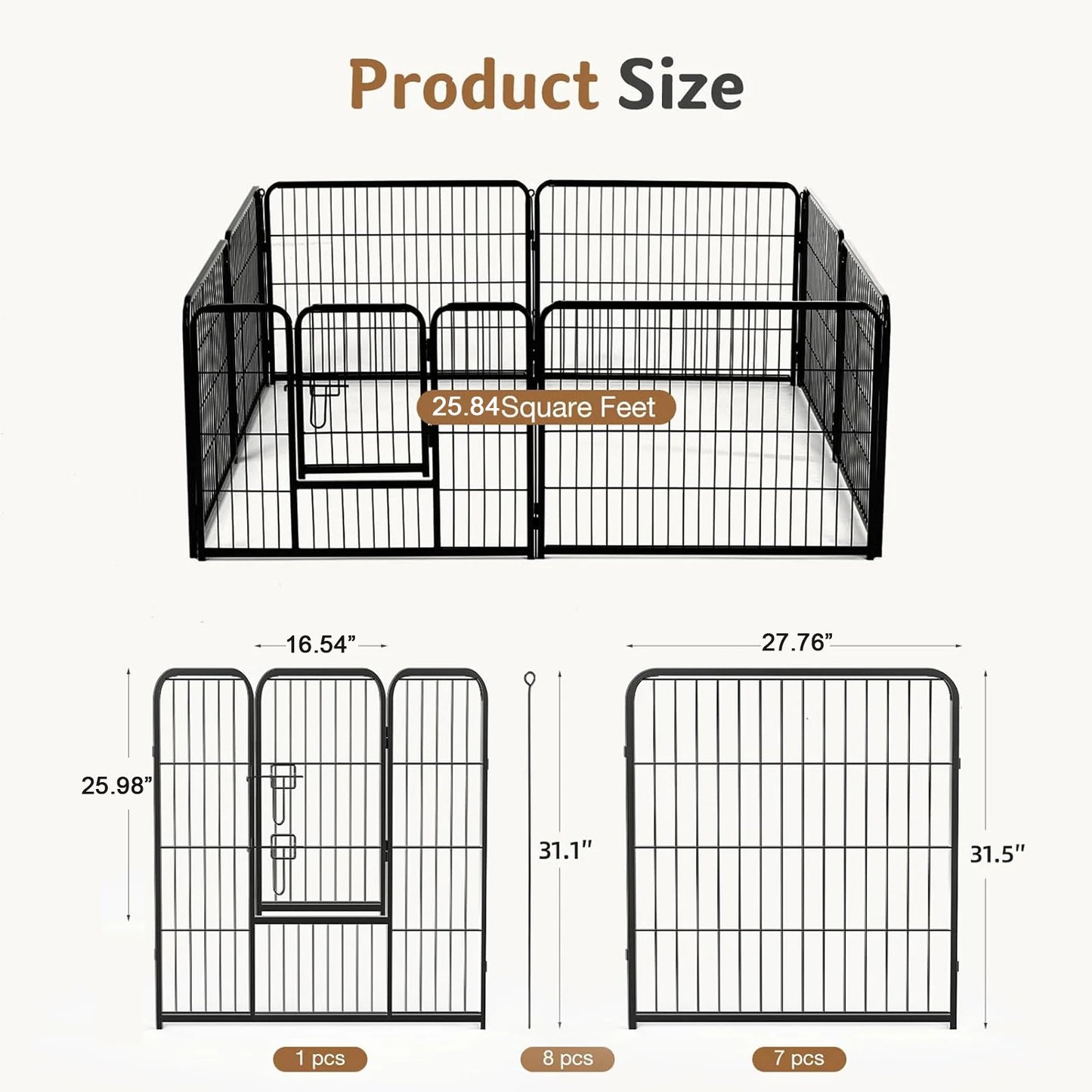 JHK Metal Foldable Dog Playpen With Secure Pet Barrier Gate