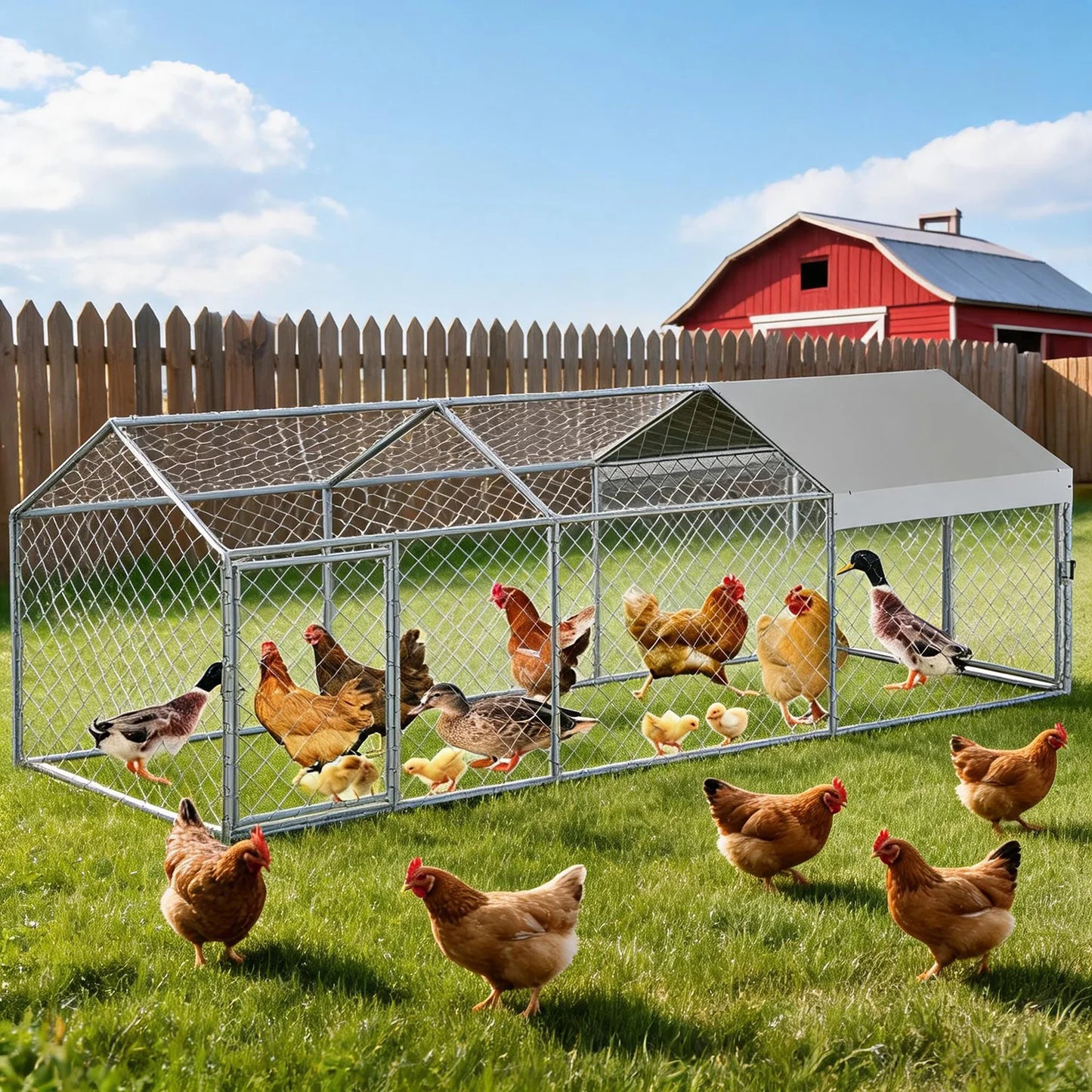 HiMISS Portable Metal Chicken Coop With Waterproof Cover And Run