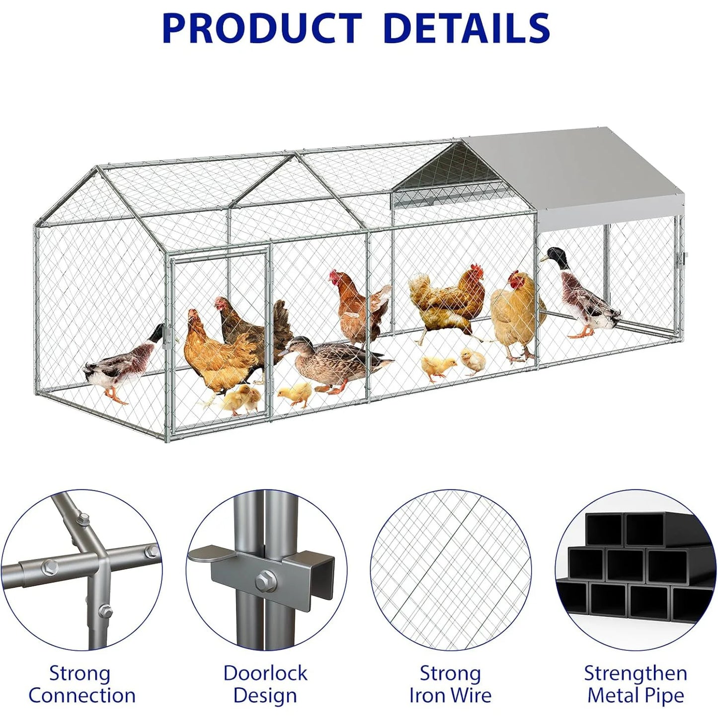 HiMISS Portable Metal Chicken Coop With Waterproof Cover And Run