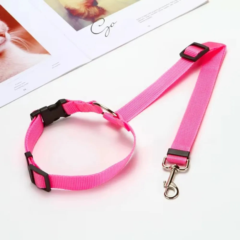 Two-In-One Pet Car Seat Belt Nylon Lead For Dogs Backseat
