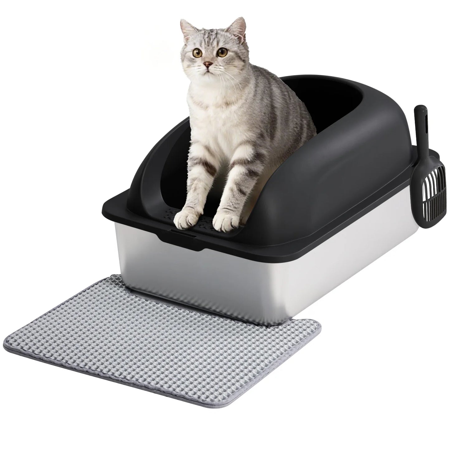 Stainless Steel Cat Litter Box With Lid Anti Leakage Includes Scoop And Mat