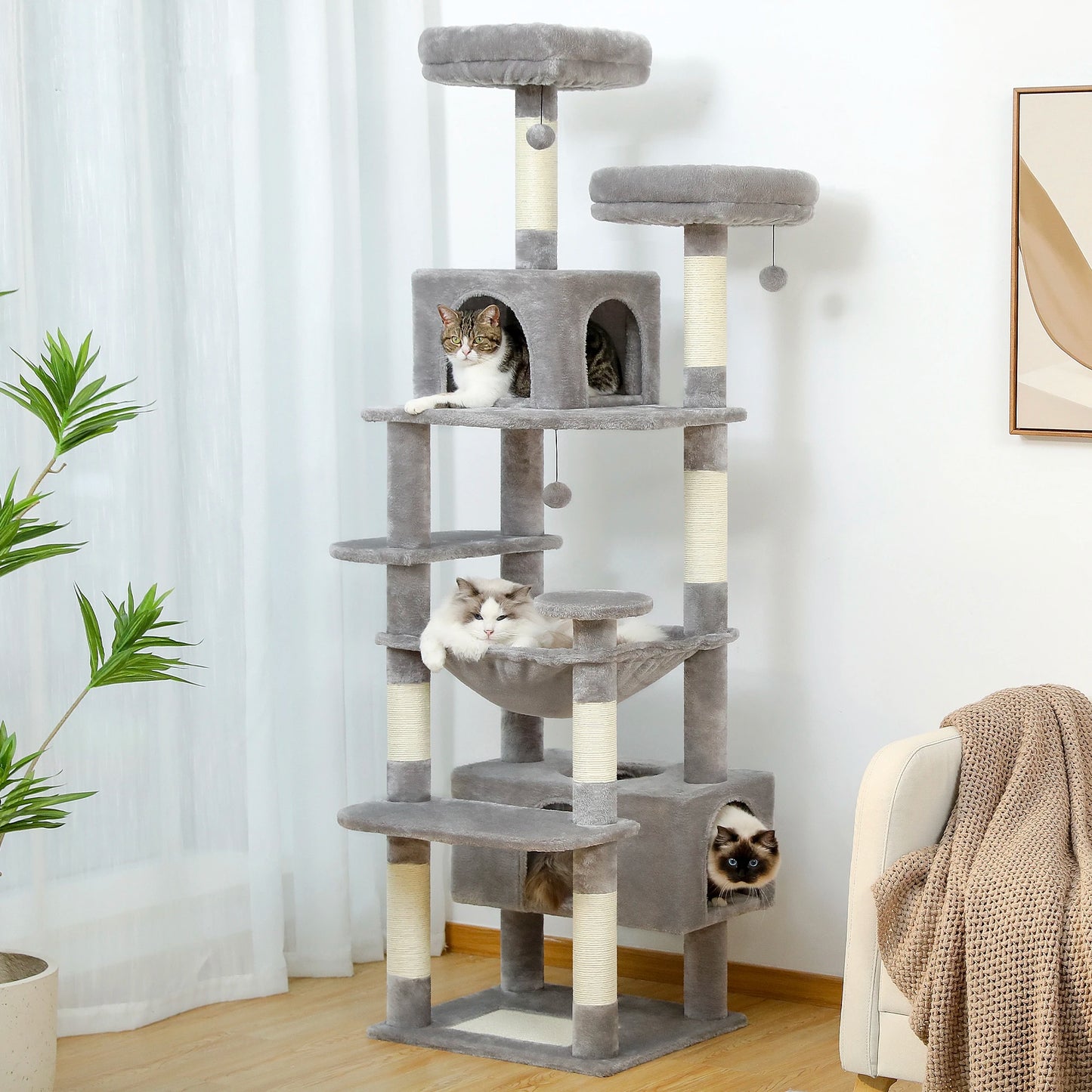 PEQULTI Five-Level Cat Tree Tower With Scratching Posts And Hammock