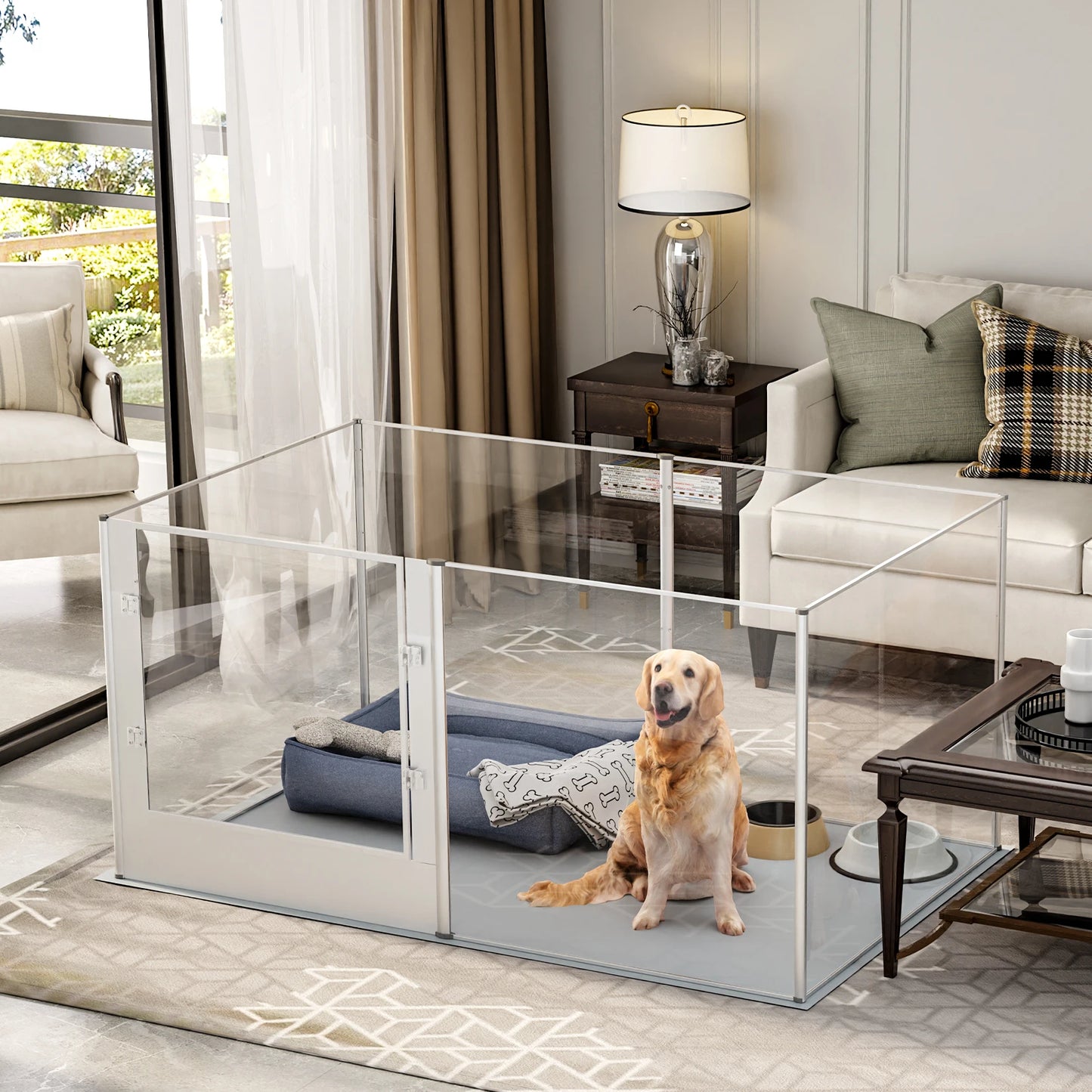 BINGOPAW Large Acrylic Dog Playpen Fence 6 Panels Heavy Duty