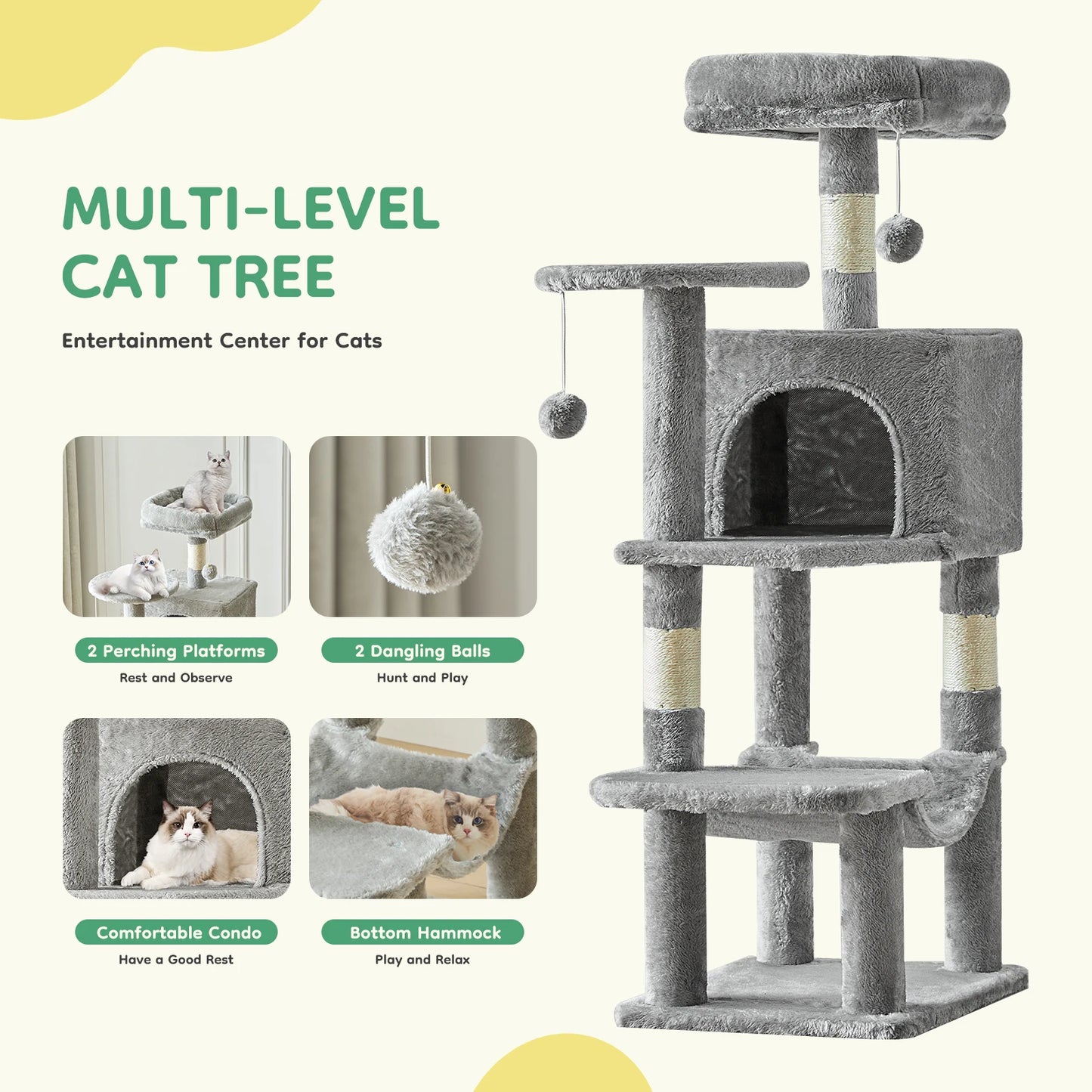 JHK Indoor Cat Tree MultiCat Climbing Tower with Sisal Posts