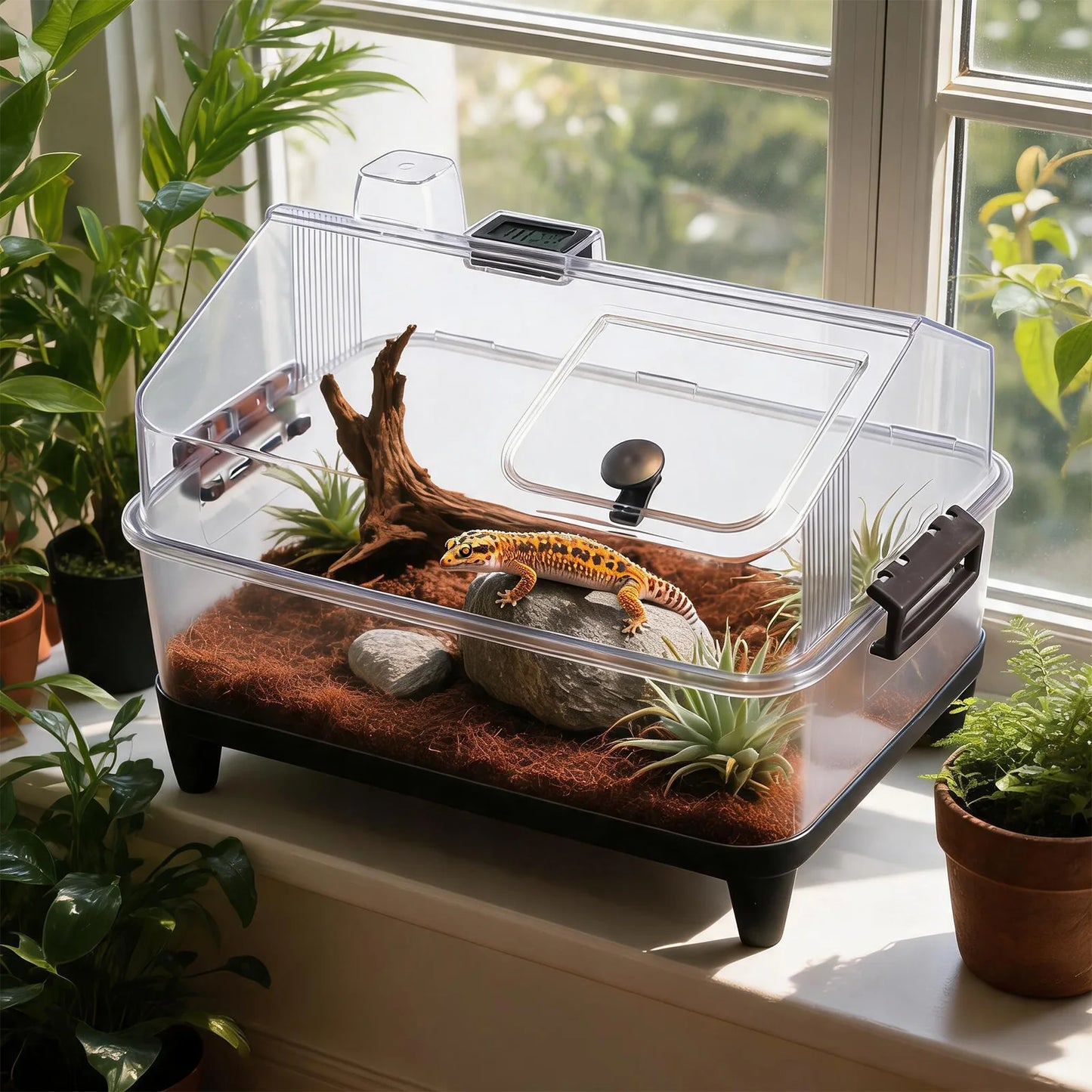 HiMISS Acrylic Reptile Terrarium Kit With Lid And Heating Pad