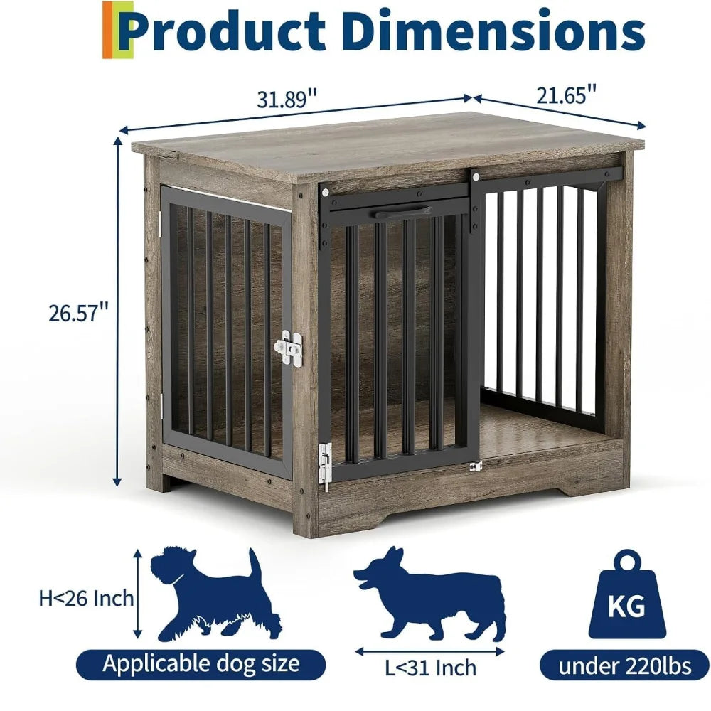 HiMISS Wooden Pet Cage Side Table Dog Crate Double Door